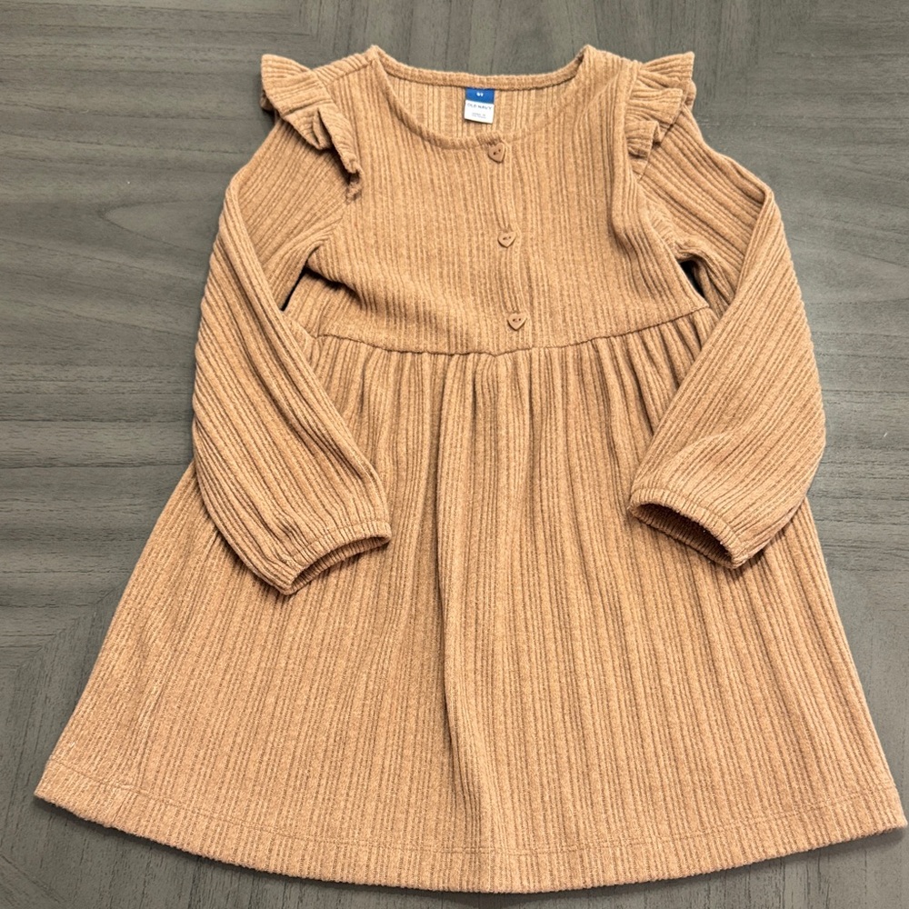 Girls' Cozy Ribbed Long-Sleeve Dress - Camel